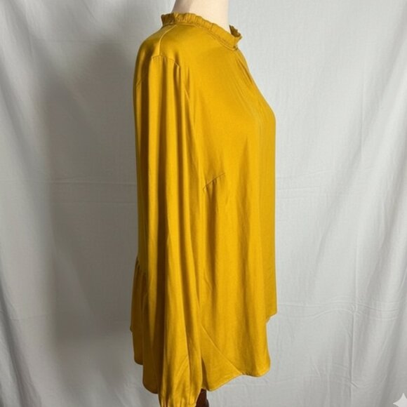 Loft Mustard Yellow Ruffle Neck Long Sleeve Blouse – Size L Excellent Condition - Picture 5 of 12